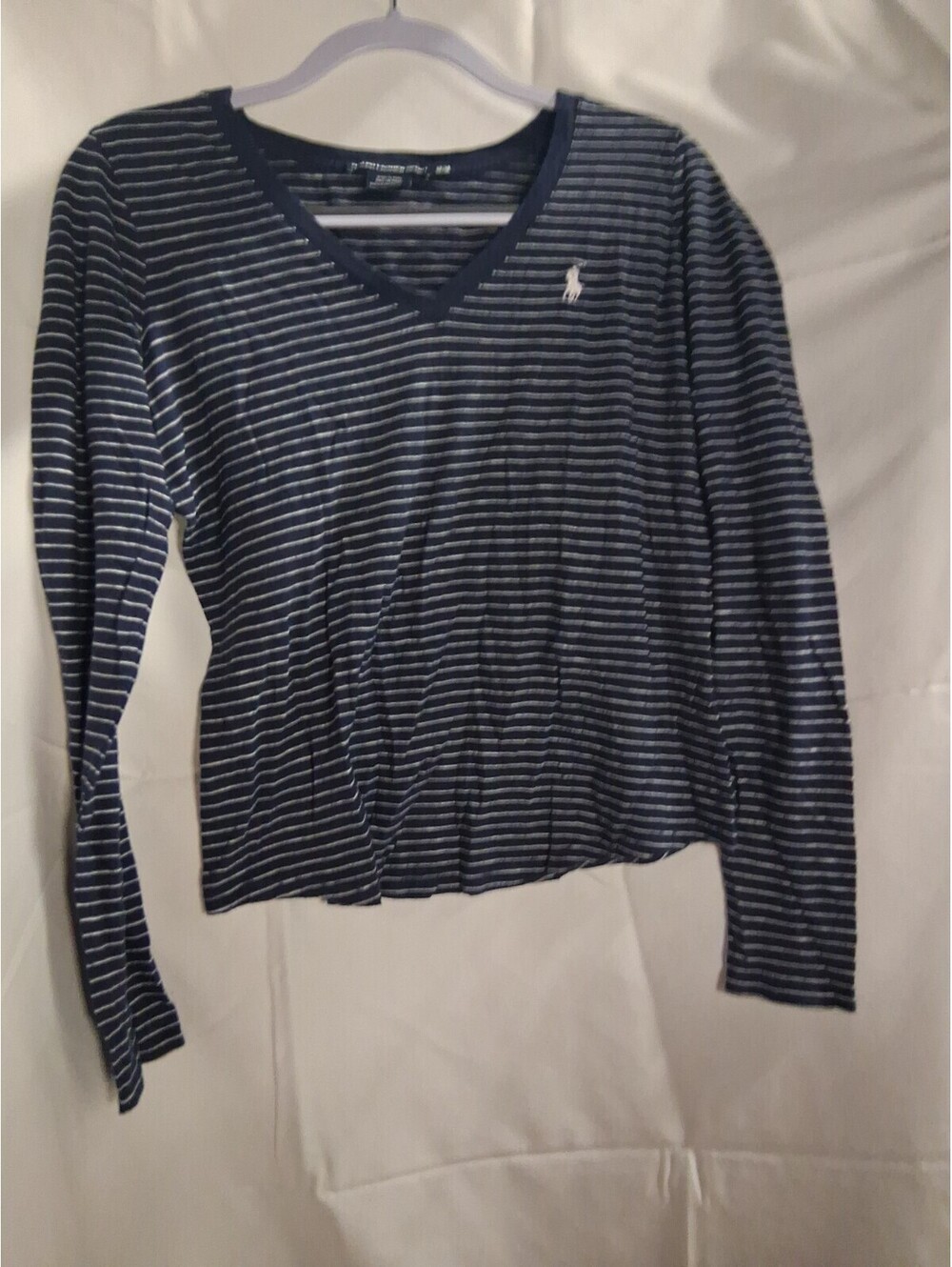Ralph Lauren Sport Polo Blue White Striped Top Shirt Women’s Size Medium 02